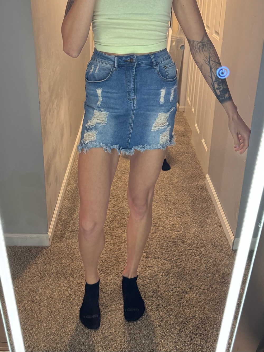 Blue Distressed Denim Mini Skirt - Casual Chic